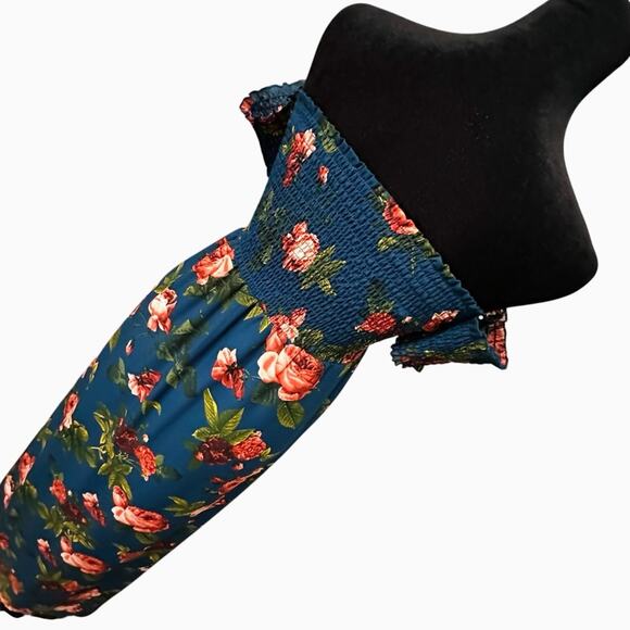 Altar’d State Maxi Dress Blue Floral Smocked Panel Front Fall Boho Wedding Guest - Picture 4 of 8